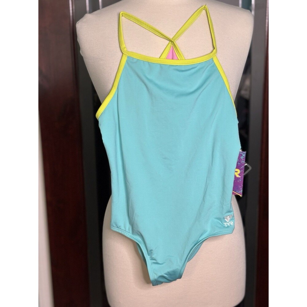 New TYR Turquoise Girls UPD 50+ One Piece Swimsuit XL 14/16